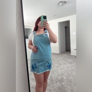 Denim Floral overalls dress